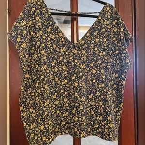 Dark Blue Blouse w/ Yellow Flowers